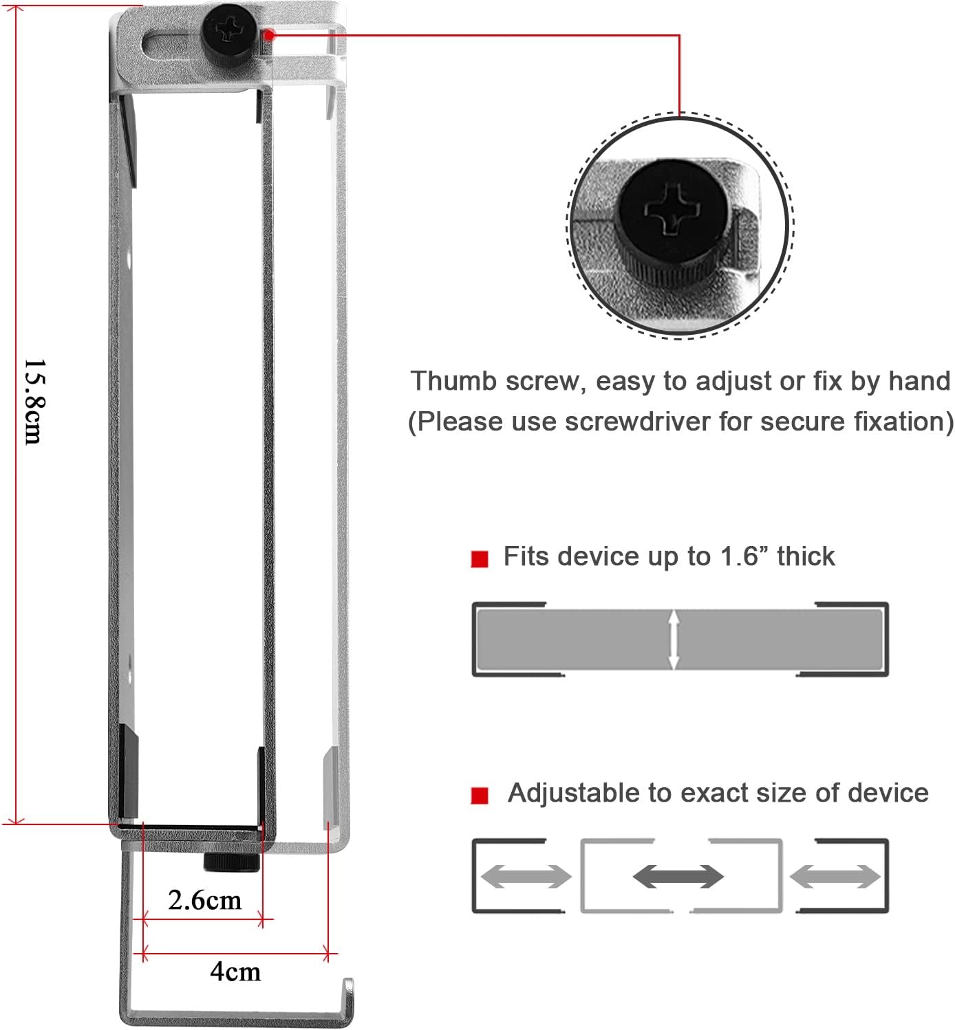 IFCASE Aluminum Wall Laptop Mount Holder for MacBook Air, Pro, Surface, iPad, Tablets, Cell Phones with Headphone Hook, Anti-Scratch Pads, Adhesive & Screws (Black)