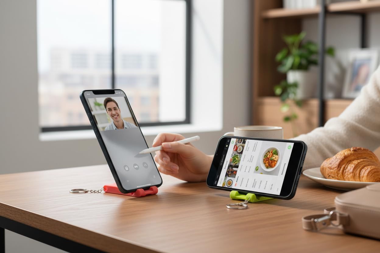 Foldable Phone Stand Small Portable Phone Stand for Desk and Travel Universal Phone Stand for iPhone and Android All Phones Compact Hands Free Phone Holder, Red Pink Black Green