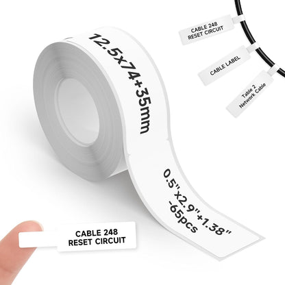 Thermal Cable Labels DETONGER 1/2 Width Compatible Tape Refills Label Stickers Film Coatedfor Label Maker Tapes Home Office School Business Use Sticky Liquid-Proof 0.5" x 4.3"-65 Labels White Cable