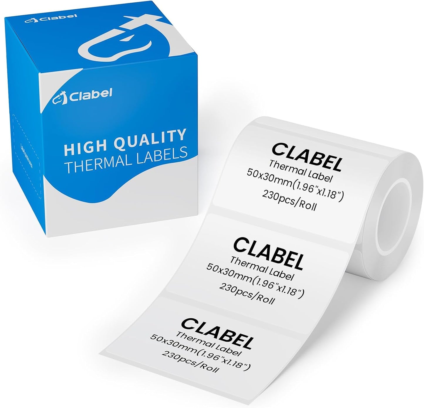 Clabel Printable White Cable Labels 6 Rolls of Thermal Self-Adhesive Paper Labels Tape, 25x78mm (1"x3") 100 Sheets Per Roll, Black Print on White Sticker Tags Durable