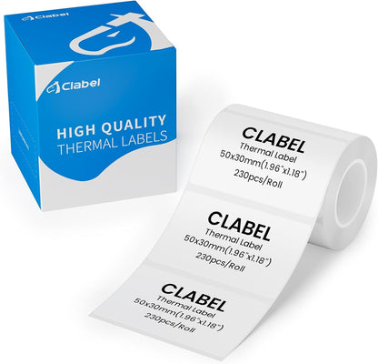 Clabel Printable White Cable Labels 6 Rolls of Thermal Self-Adhesive Paper Labels Tape, 25x78mm (1"x3") 100 Sheets Per Roll, Black Print on White Sticker Tags Durable