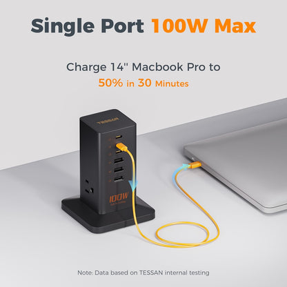 Charging Station for Multiple Devices, TESSAN 9-in-1 USB C Power Strip for iPhone 17/16/15, MacBook, Tablet, Desktop Phone Fast Charger with 3 AC, USB Charger, Home Drom Office Accessories, White-65W