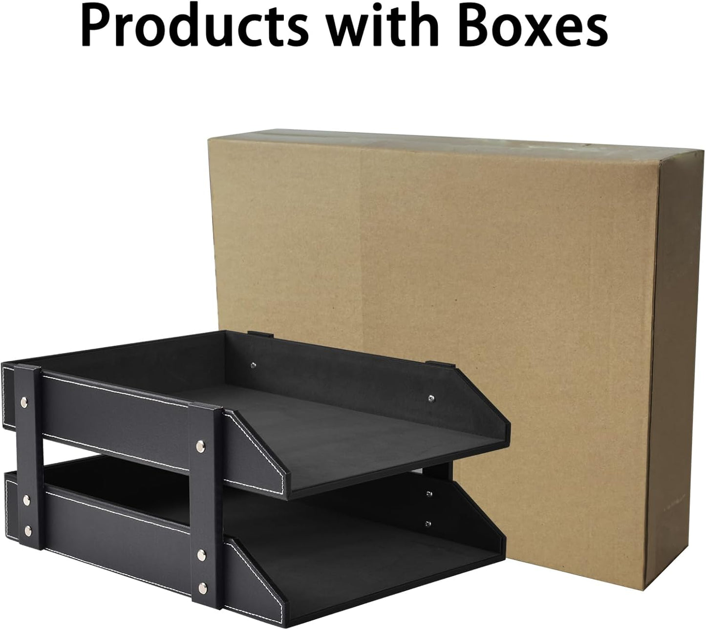 Leather Desk Organizer,2-Tier Stackable Letter Tray Holder,Office Supplies Desktop Storage Box for Document,Stationery,Magazines,Newspapers,Letters and Other Home Office Paper Sundries,Black
