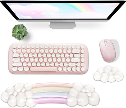 MEGREZ Clear Gel Wrist Rest for Keyboard and Mouse, Cute Crystal Gel WristRest, Ergonomic Wrist Rest Set, Cloud Wrist Rest Keyboard, Pink