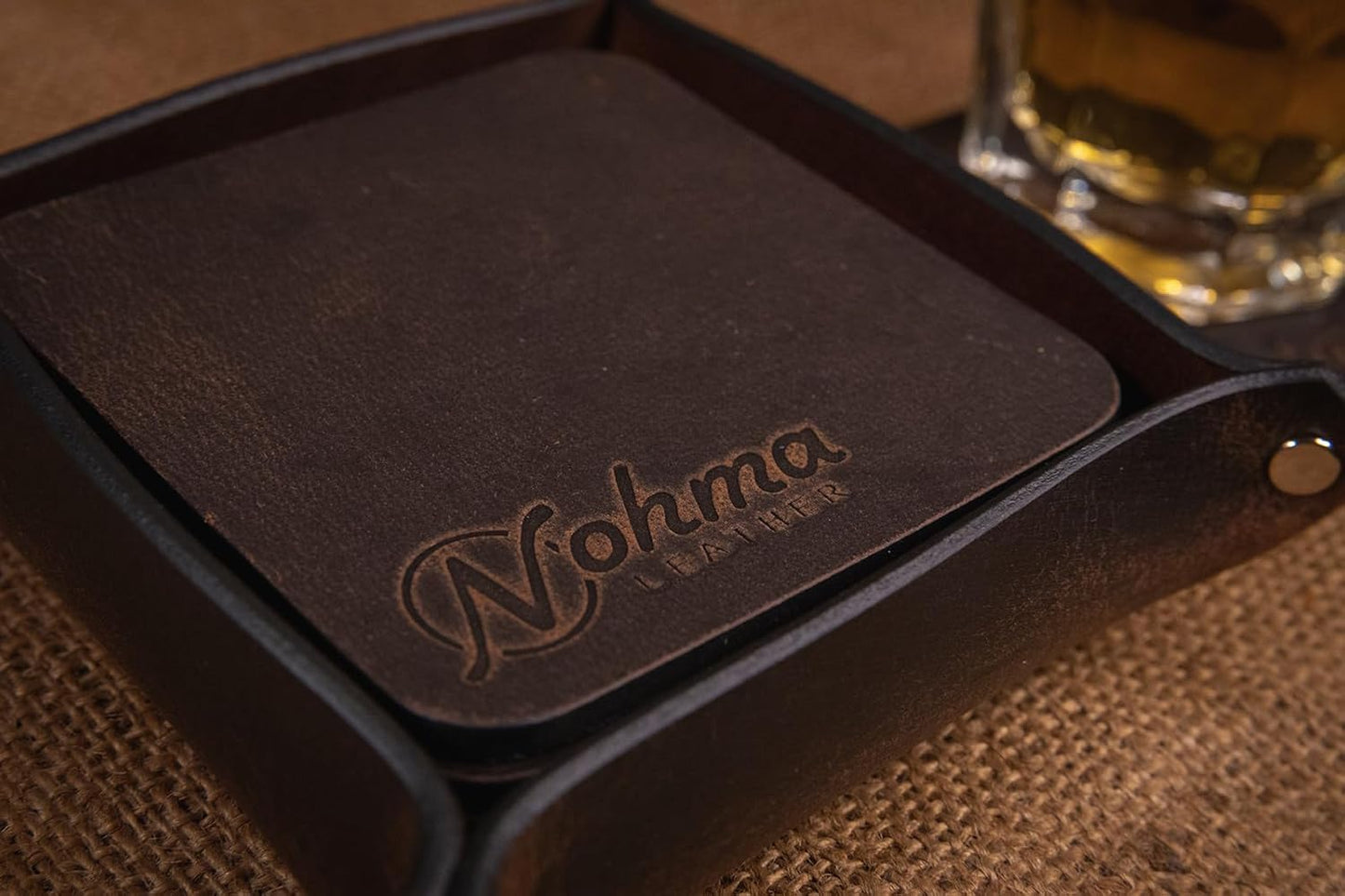 Valet Tray – Full-Grain Leather Catchall Organizer for Keys, Phone & Wallet – Rustic Nightstand & Desk Tray with Raised Sides – Handmade in USA (Vintage Brown, Small Rectangle)