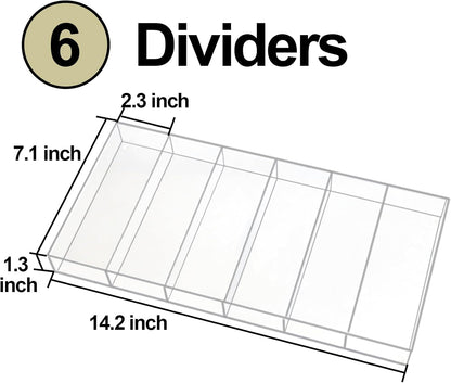 ZEXALOR Clear Drawer Organizer, 6 Sections Eyeglass Sunglasses Organizer Holder, Drawer Dividers Office Desk Tray Bathroom Makeup Jewelry Trays (14×7×1.2")