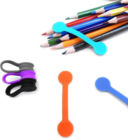 Viaky 6 Packs Magnet Wire Winder Straps, Multi-Colored Noticeboard Fridge Clips Silicone Cable Organizer Reusable Tie Phone Earbuds Bookmark Whiteboard Fridge (Lake Blue, Blue, Gray)