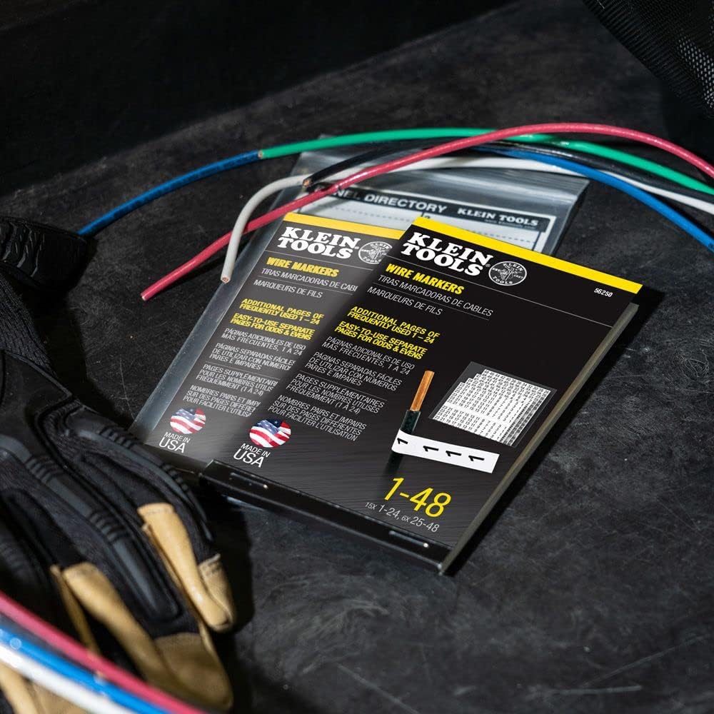 Klein Tools 56250 Wire Marker Book for Cable Management, Electric Panel Organization Wire Label Stickers, Numbered 1-48