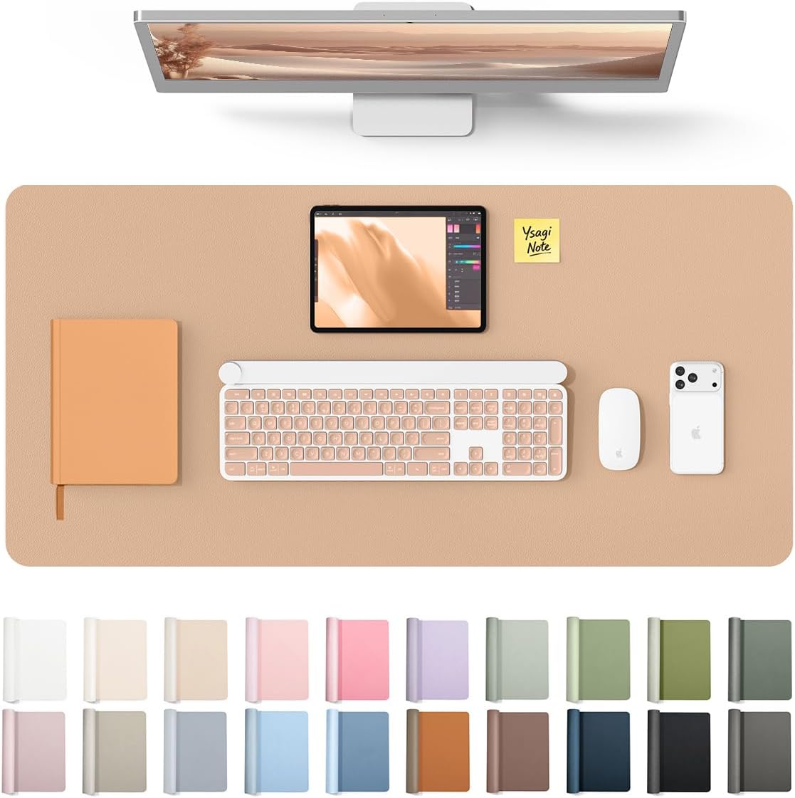 YSAGi Leather Desk Protector, Office Mat, Large Mouse Mat, Non-Slip PU Leather Blotter, Laptop Pad, Waterproof Writing Pad for Office and Home (Light Pink, 23.6" x 13.8") - Colors A