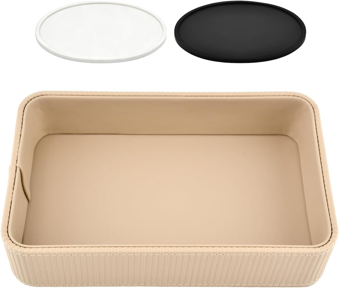 Desk Organizer Tray,PU Leather Valet Tray Modern Nightstand Organizer,Decorative Vanity Trays for Key Watch Wallet Perfume,Keeps Things Organized,Bedside Desktop Storage