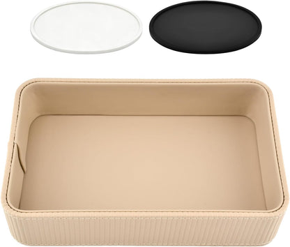 Desk Organizer Tray,PU Leather Valet Tray Modern Nightstand Organizer,Decorative Vanity Trays for Key Watch Wallet Perfume,Keeps Things Organized,Bedside Desktop Storage