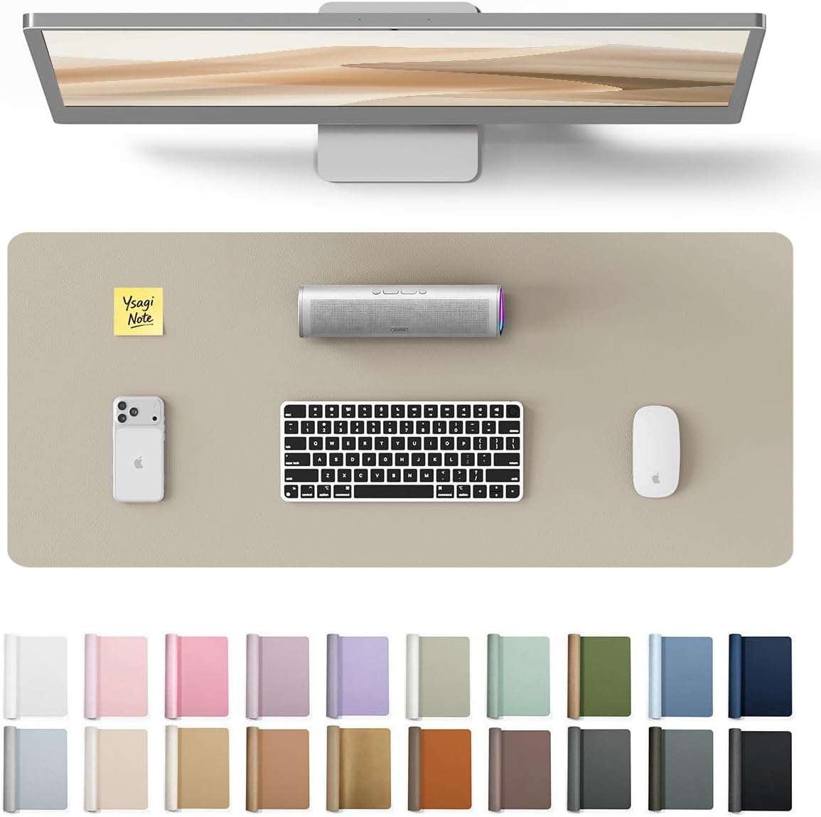 YSAGi Leather Desk Protector, Office Mat, Large Mouse Mat, Non-Slip PU Leather Blotter, Laptop Pad, Waterproof Writing Pad for Office and Home (Light Pink, 23.6" x 13.8") - Colors B