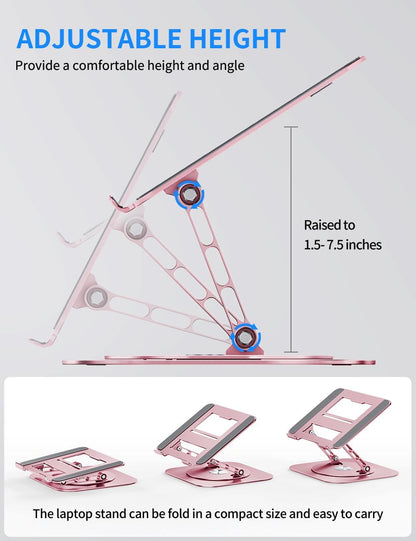 AOEVI Adjustable Computer Stand with 360 Rotating Base, Ergonimic Foldable Laptop Riser for Desk Compatible with MacBook Pro/Air Notebook up to 16 Inches, Silver