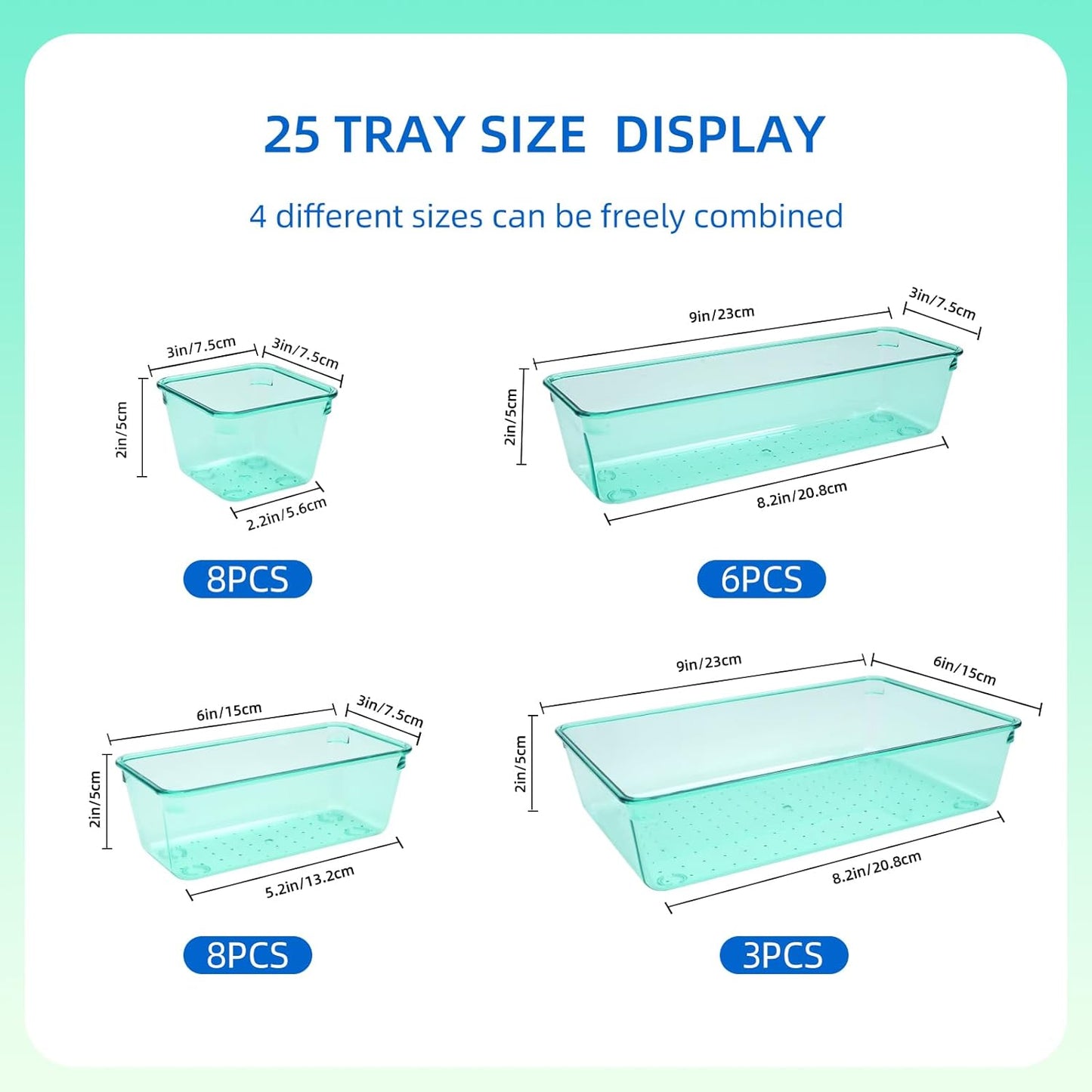 Clear Acrylic Drawer Organizers Set Storage for Makeup, Office Desk Small Vanity Trays for Drawer Bathroom Plastic Make up Organizers 25 Pcs