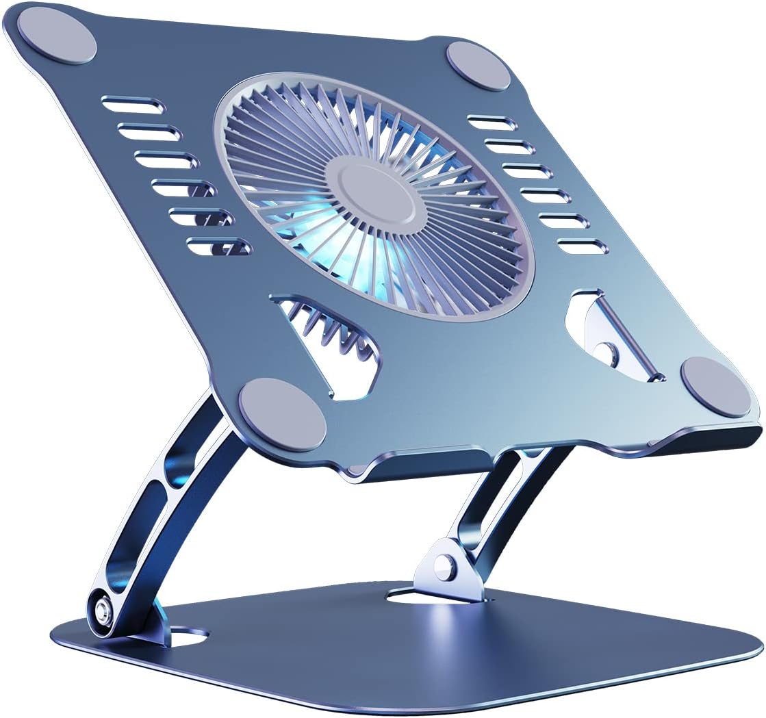 SHUWEI Laptop Cooling Stand with 3 Speed Fan, Adjustable Height Laptop Stand for Desk, Ergonimic Aluminum Laptop Cooling Pad for 10-15'' Notebook - Black