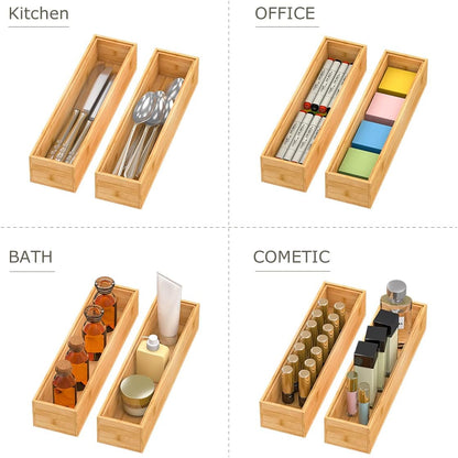 Bamboo Kitchen Drawer Organizer,Stackable Silverware Tray Utensil Organizer Cutlery Holder for Kitchen,Wooden Storage Box for Bathroom, Multi-Use Drawer Organizer for Office,Makeup(12x6x2.5 inch）
