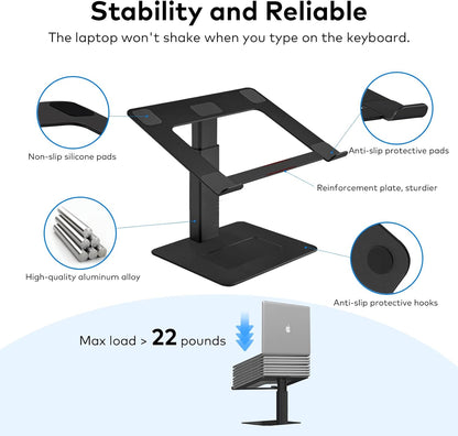 Laptop Stand for Desk, Ergonomic Aluminum Laptop Stand Adjustable Height from 7-15", Sitting and Standing Laptop Riser for 10-17" Notebook