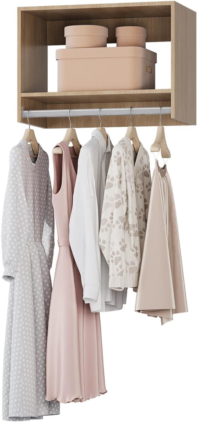 4-Drawer Stackable Storage Organizer Unit for Closet, Modular Wood Closet Storage Bins with Drawers, Closet She-lf Organizer Basket for Hanging Clothes, Wood, 25.5"W