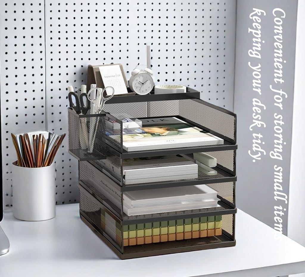 2/4/6 Tier Paper Organizer Letter Tray, Clear Acrylic Layer Stackable Paper Sorter, Plastic A4 Office File Folder Holder for for Desk Accessories, Notes, Pens, File, Document (Clear, 4 Tier)