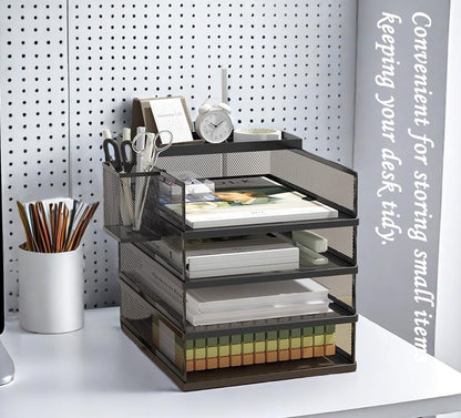 2/4/6 Tier Paper Organizer Letter Tray, Clear Acrylic Layer Stackable Paper Sorter, Plastic A4 Office File Folder Holder for for Desk Accessories, Notes, Pens, File, Document (Clear, 4 Tier)