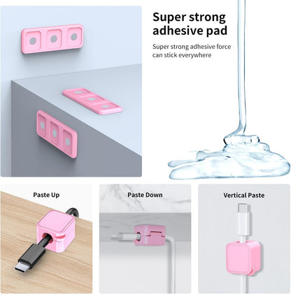 Magnetic Cable Organizer for Desk – Upgraded Wire Clips with Adhesive Base – Desktop Cord Holder for USB, Charging Cables – 6 Clips + 1 Magnetic Base (Black)