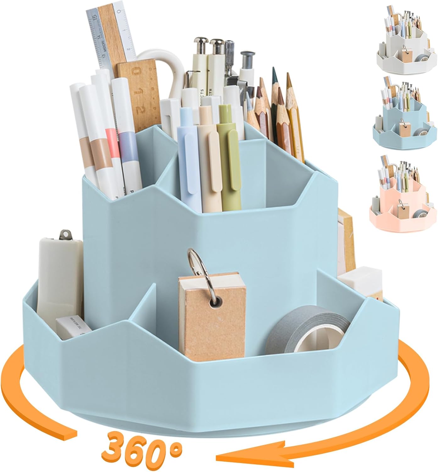 Cayxenful Pencil Pen Holder for Desk,9 Slots 360 Degree Rotating Desk Organizers,Desktop Storage Stationery Supplies Organizer, Cute Pencil Cup Pot For Office, School, Home(White)