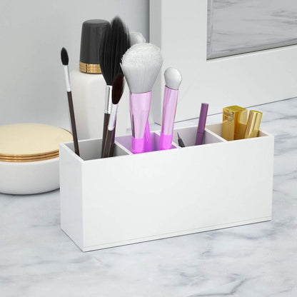 NIUBEE Acrylic Pen Holder 4 Compartments, Clear Pencil Organizer Cup for Countertop Desk Accessory Storage