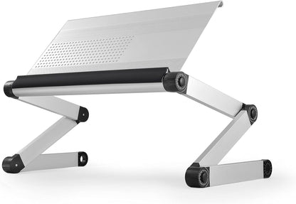 WorkEZ Executive Adjustable Ergonomic Laptop Cooling Stand & Lap Desk for Bed Couch folding aluminum desktop computer riser tray height tilt angle portable macbook cooling reading monitor,Black