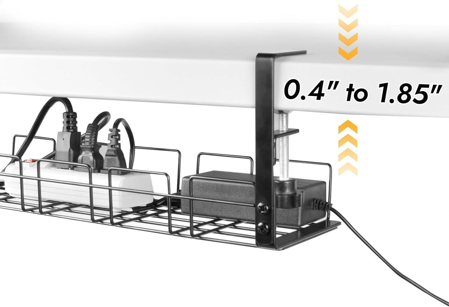 Under Desk Cable Management Tray No Drill - 15.7'' Long 5.1'' Wide Workspace Organizers, Pc Accessories, Steel Cord Organizers, 4 Cable Holder, 12 Roll Cable Organizer Straps(Black)