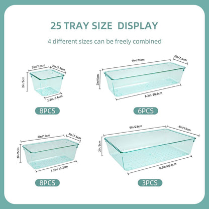 Clear Acrylic Drawer Organizers Set Storage for Makeup, Office Desk Small Vanity Trays for Drawer Bathroom Plastic Make up Organizers 25 Pcs