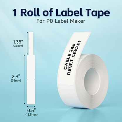 Thermal Cable Labels DETONGER 1/2 Width Compatible Tape Refills Label Stickers Film Coatedfor Label Maker Tapes Home Office School Business Use Sticky Liquid-Proof 0.5" x 4.3"-65 Labels White Cable