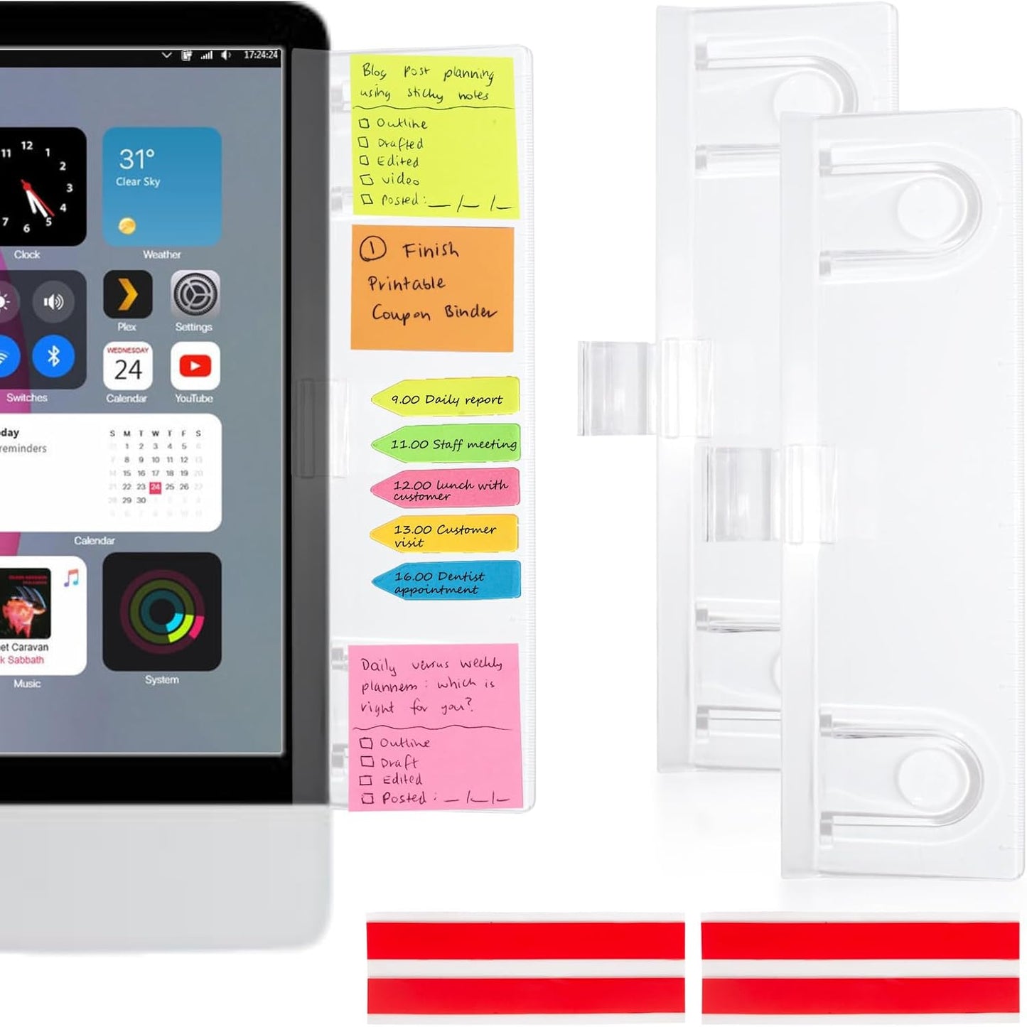 Barelove 2 Pack Computer Monitor Memo Board Document Holders (Left & Right) + Sticky Note, Acrylic Screen Paper Clip Message Pad, Reminder Side Panels Organizer for Students Office Desktop