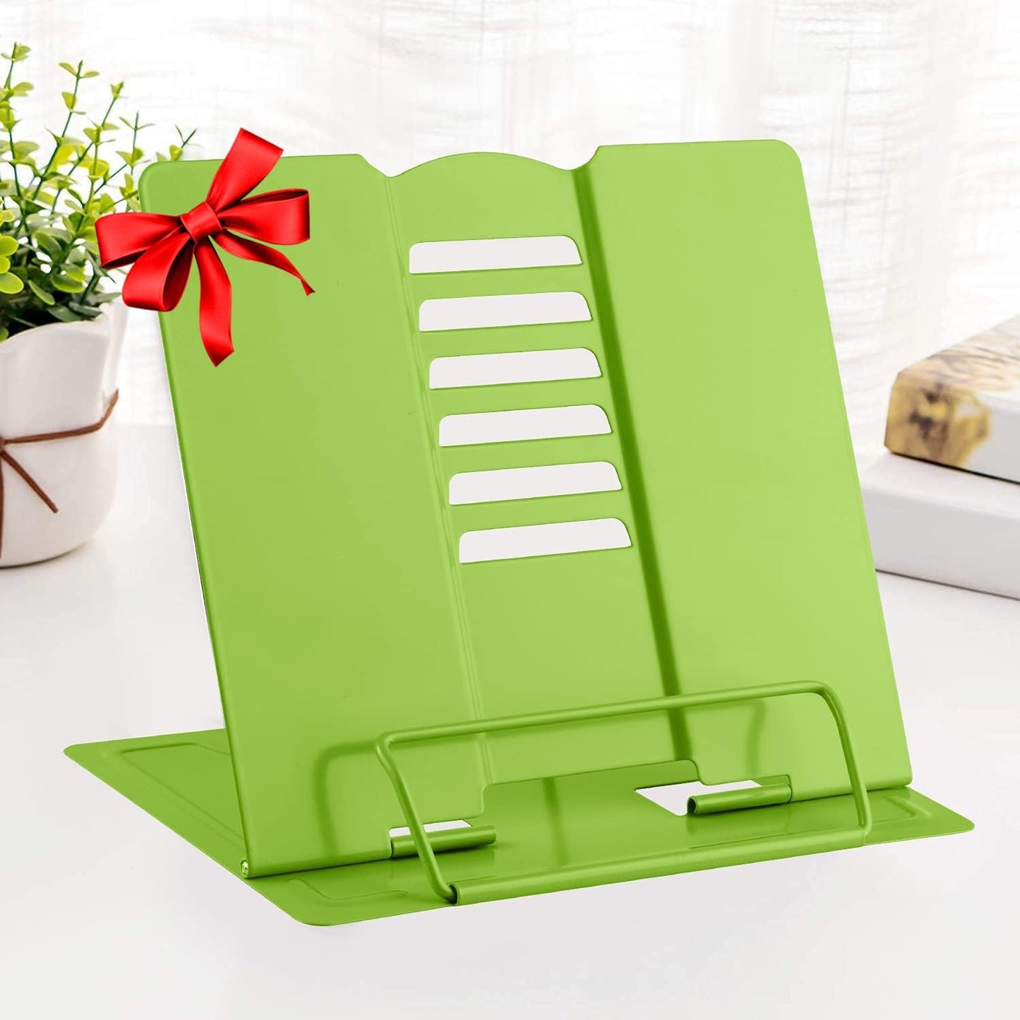 MSDADA Desk Book Stand Metal Reading Rest Book Holder Adjustable Cookbook Documents Holder for Recipes Textbooks Tablet Music Books, Mom Gifts, Gifts for Grandma Mom Mothers Day(Light Purple)