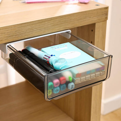 Self-adhesive Under Desk Drawer Organizer, Table Hidden Slide Out Large Storage Mounted Desktop Pencil Holder Tray Drawers for Office Home School Stationery Kitchen (Black)