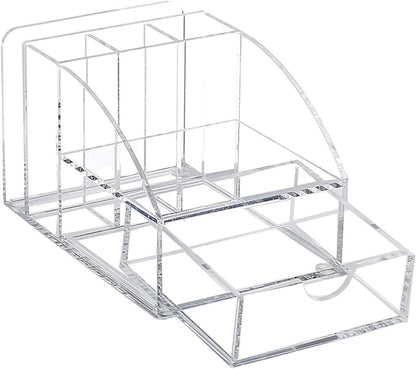 Ikee Design Acrylic Premium Desktop Office Supplies Organizer with Post It Note Pad Holder, Mail Storage and 3 Pencil Slots Pencil Holder, Office Supplies, 3 7/8 W x 5 7/8 D x 3 1/2 H in