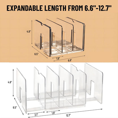 Sylfaen 2-Pack Clear Desktop File Organizer, Expandable Acrylic File Sorter Auto Rebound, Multifunction 5 Sections File Folder Holder for Magazines, Books, Letters, Papers, Notebooks