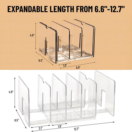 Sylfaen 2-Pack Clear Desktop File Organizer, Expandable Acrylic File Sorter Auto Rebound, Multifunction 5 Sections File Folder Holder for Magazines, Books, Letters, Papers, Notebooks