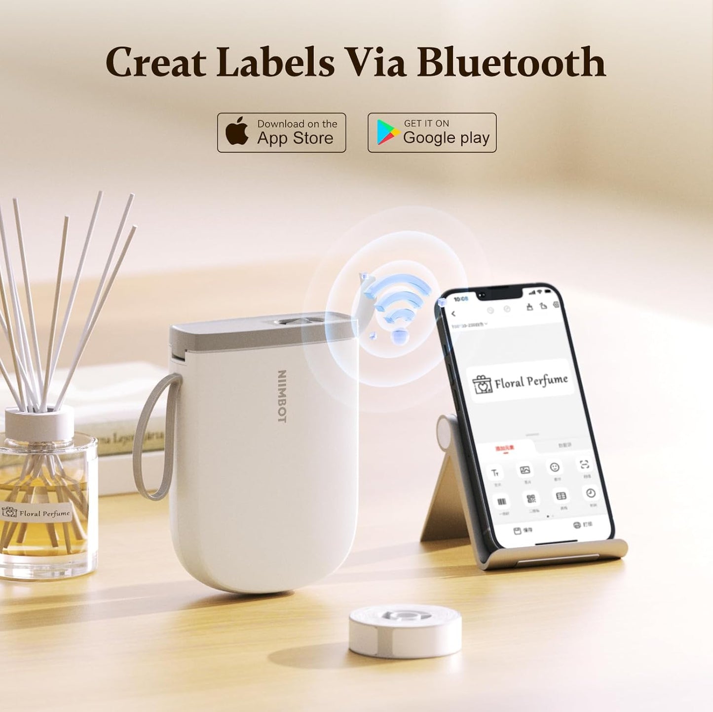NIIMBOT 300 DPI D11 Label Maker Machine with 1 Tape, Mini Portable Label Printer, Bluetooth Thermal Label Printer Sticker Labeler for Office Home Kitchen School Organization, White