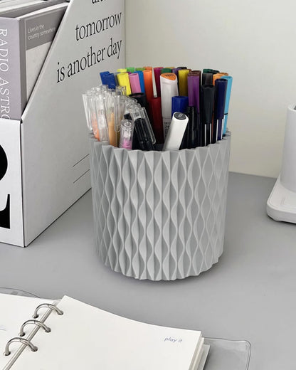 Lebenrich Rotating Pen Holder for Desk, 5 Slots Unique White Desk Organizer Easthetic Desktop Supplies and Accessories for Women Girls, Pencil Cup Caddy for Office Home Art Supply
