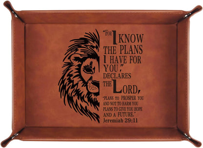 Christian Gifts,Leather Tray Engraved Personalized Tray,Bible Verse Faith Religious Birthday Inspirational Gifts,Valet Desktop Storage Organizer (Philippians 4:13)