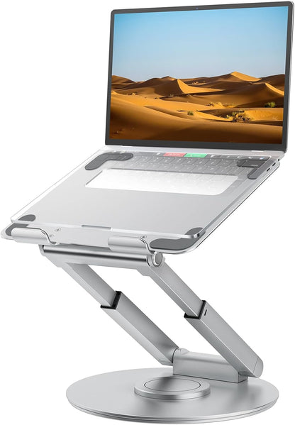 tounee Telescopic Laptop Stand for Desk with 360° Swivel Base, Sit to Stand, Height Adjustable, Portable Riser Holder for Good Posture, Compatible with MacBook Pro, All Laptops 10-17"-Gray