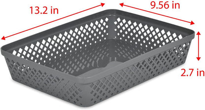 Glad Plastic Storage Basket Set - Multipurpose Drawer Trays, Kitchen Pantry Containers, and Bathroom Bins - 6 Pack Medium Organizers, Grey