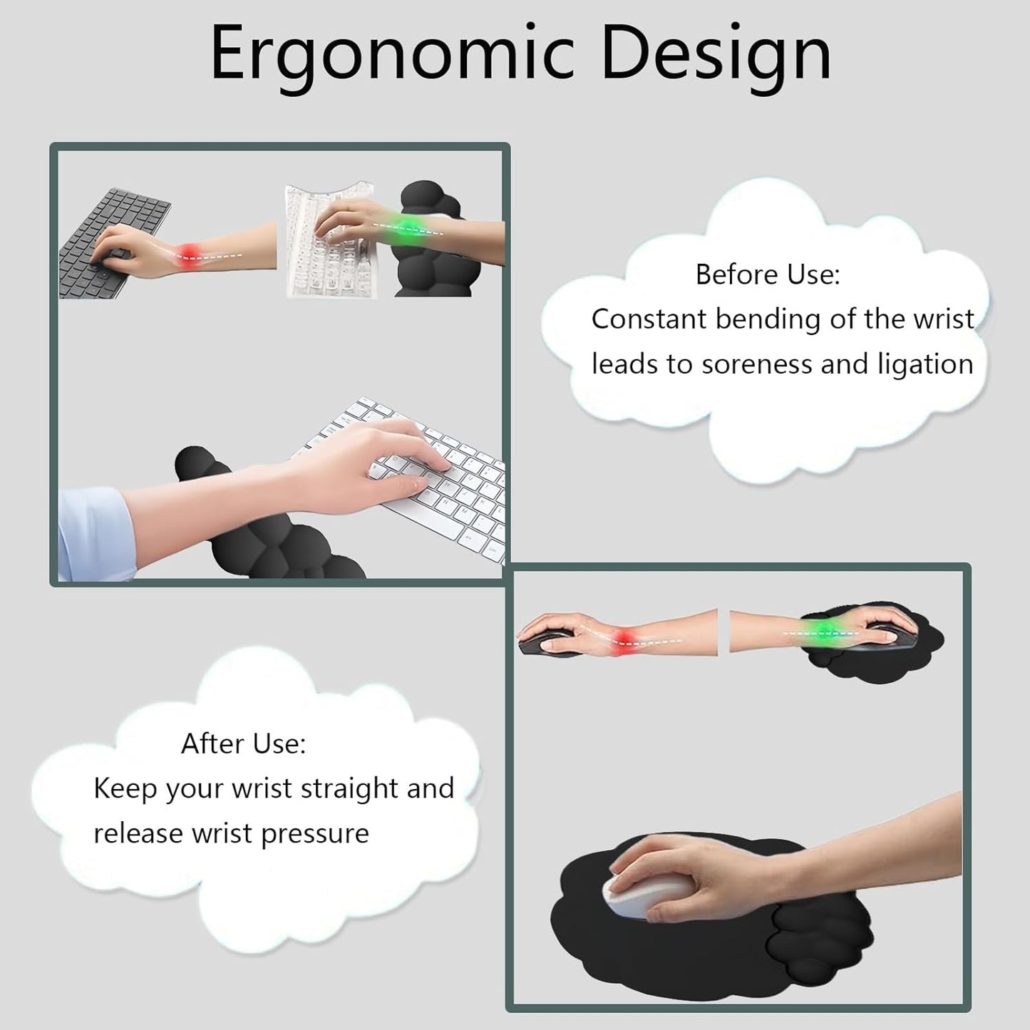 Cloud Wrist Rest Keyboard Pink Mouse Pad Set with Wrist Rest Ergonomic Wrist Pad Memory Foam Non-Slip Base Cute Gradient Wrist Support for Computer Laptop Gaming Home Office Relief Typing Pain
