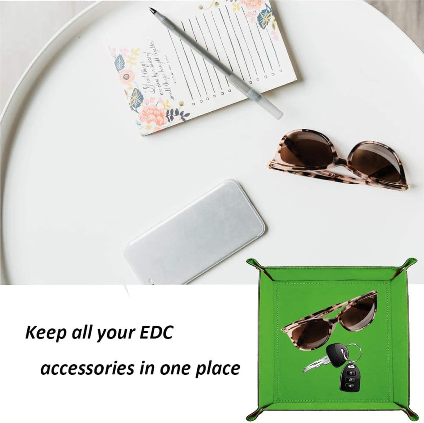 siduater Valet Tray Desktop Storage Organizer, Vegan Leather Catchall Bedside Vanity Tray Nightstand Caddy Holder for Remote Controller, Watch, Keys, Phone, Wallet, Sunglasses, Jewelry - Map