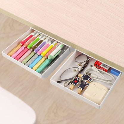 YOOUSOO 2 Pack Under Desk Storage Drawer Organizer, Hidden Slide Out Drawer Attachment, with Self - Adhesive Feature for Desktop and Table Organization, Hidden Under Desk