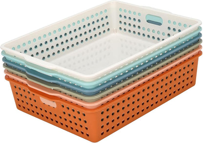 6-Pack Stackable Paper Trays with Handles, Modern Desktop Organizer for A4 Documents, Homework Turn-In Bins for Classroom & Office Use