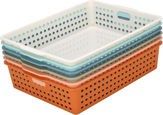 6-Pack Stackable Paper Trays with Handles, Modern Desktop Organizer for A4 Documents, Homework Turn-In Bins for Classroom & Office Use