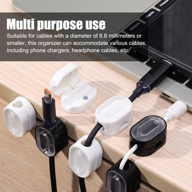 Portable Magnetic Cable Clips Self Adhesive Power Cord Organizer Home Office Car Cables Organizers,3 * 2 * 1.5cm (White-3PCS)