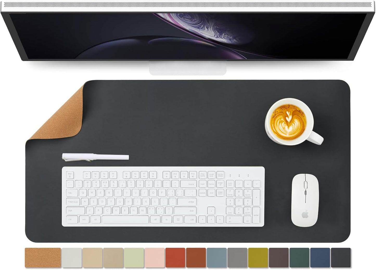 Cork Desk Mat - Dual-Sided Desk Pad for Office and Home - Desk Organization and Accessories - Ideal for Large Mouse Pad and Desk Mats on Top of Desks(Dark Green,90cmx 43cm)