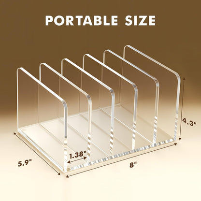 BEYGORM Acrylic Mail Holder, Clear Multifunction Desk Organizer with Divider, Vertical Letter Sorter for Desktop, 5 Compartments Modern Office Home Envelope Organizer for Bill, Document, Folder